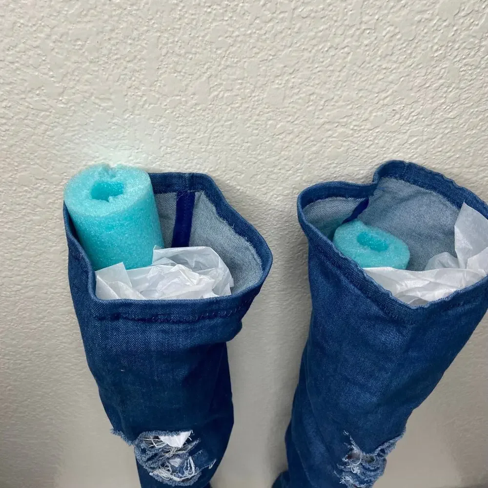 Heart in D Blue Denim Over the Knee Stiletto Boots